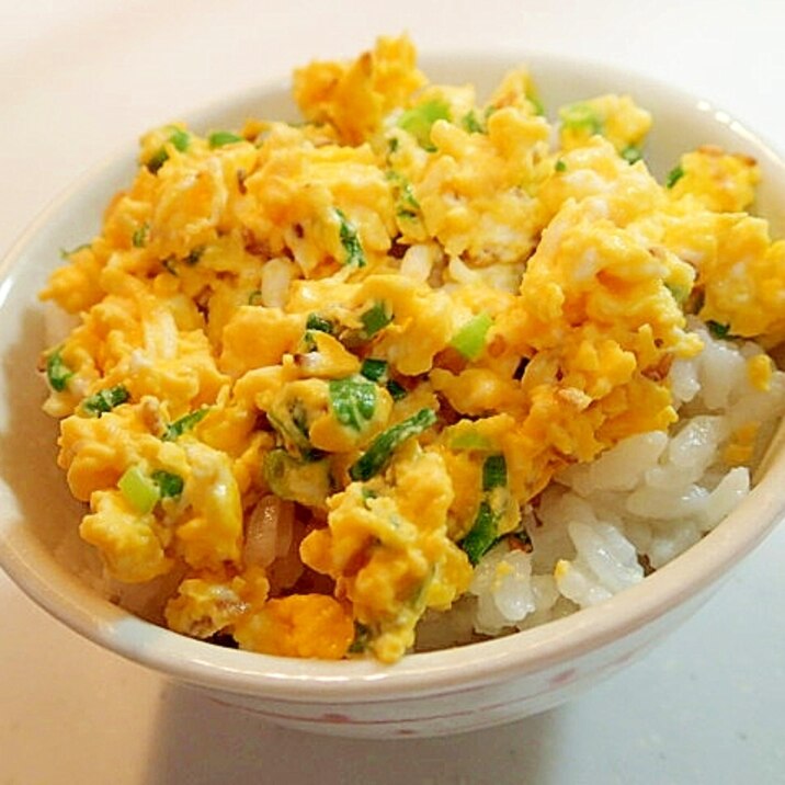 葱・金ごま入り卵炒め丼